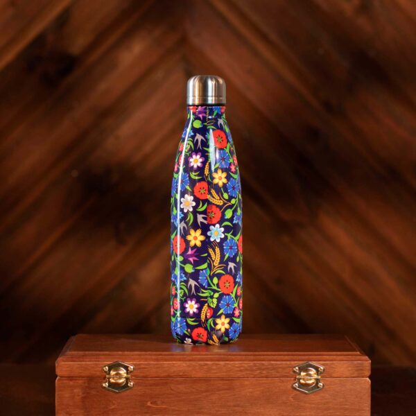 Metal thermos bottle with floral design - Image 2